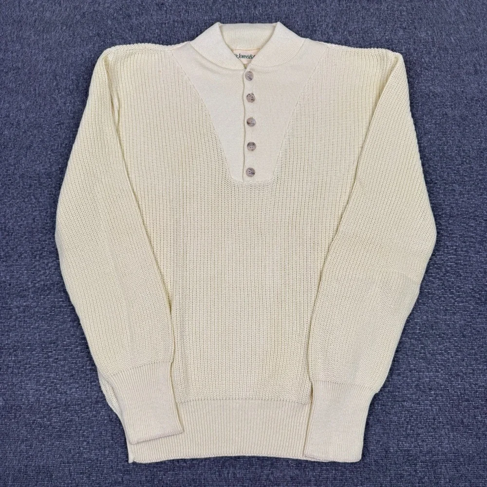 Vintage‎ St. Johns Bay Cardigan Sweater Mens XL Cream USA Knit Deadstock 70s